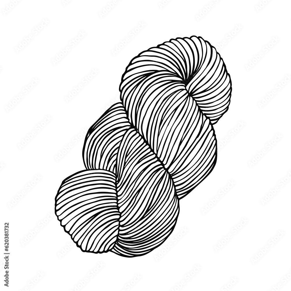 linear drawing on the theme of knitting. skein of wool. hobby, crochet, needlework