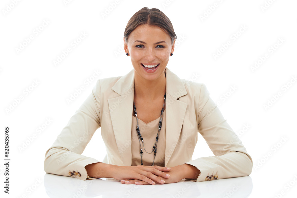 Portrait, smile and happy professional woman, HR manager or interview hiring agent happy for workpla