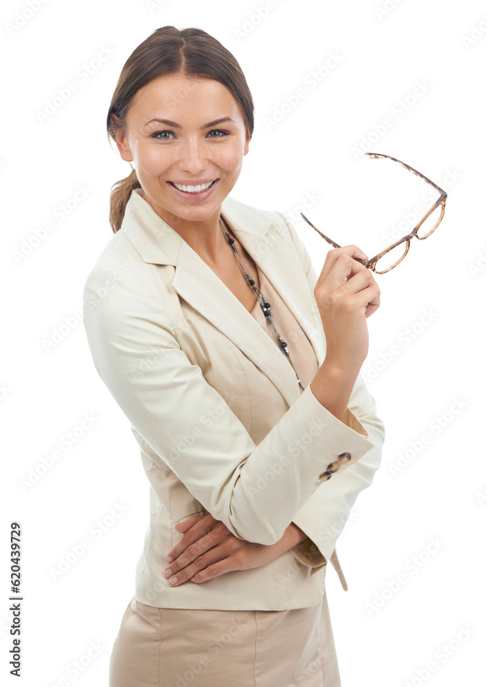 Professional, glasses and portrait of business woman on png, isolated and transparent background. Co