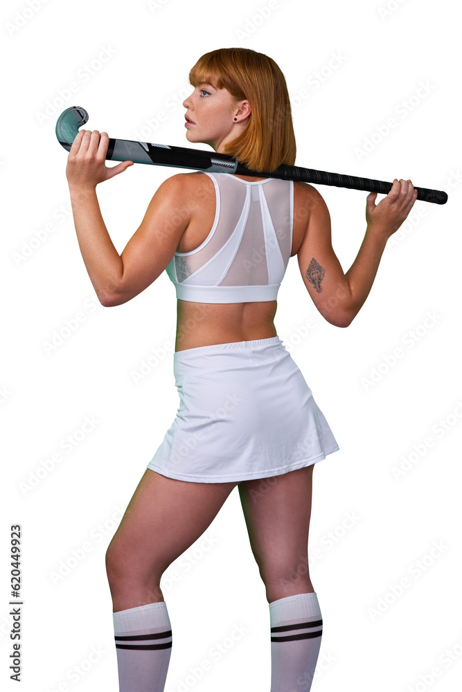 Hockey, fitness and athlete at training, exercise and workout isolated in a transparent or png backg