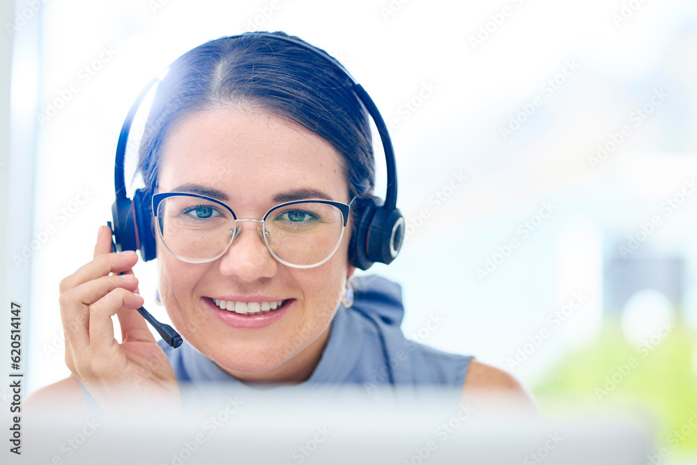 Call center, portrait and business woman, consultant or agent in customer support, consulting and e 