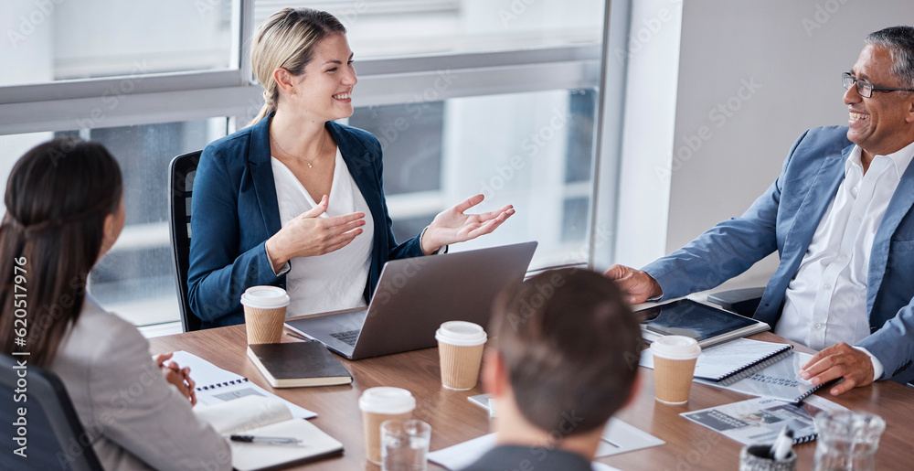 Business meeting, finance and people talking, planning budget and report for company revenue and job