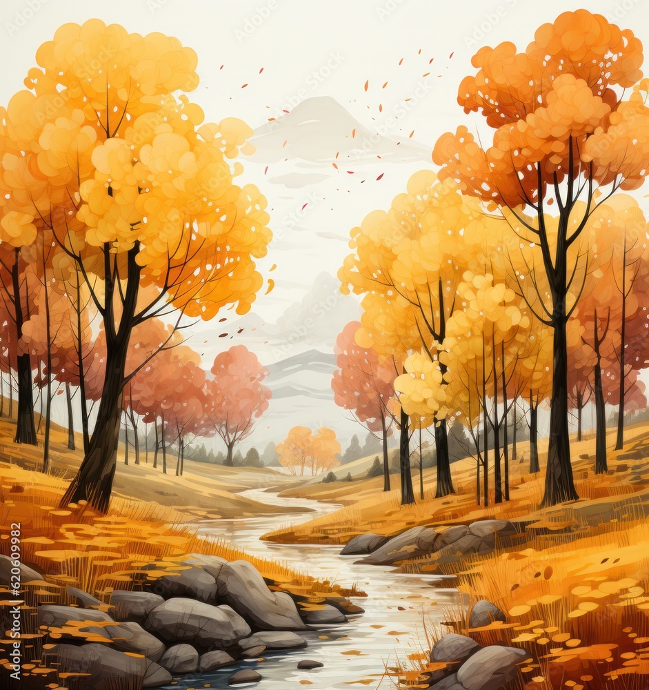 Autumn watercolor background. Illustration AI Generative.