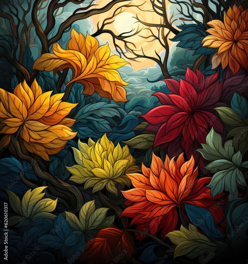 Autumn leaves background. Illustration AI Generative.