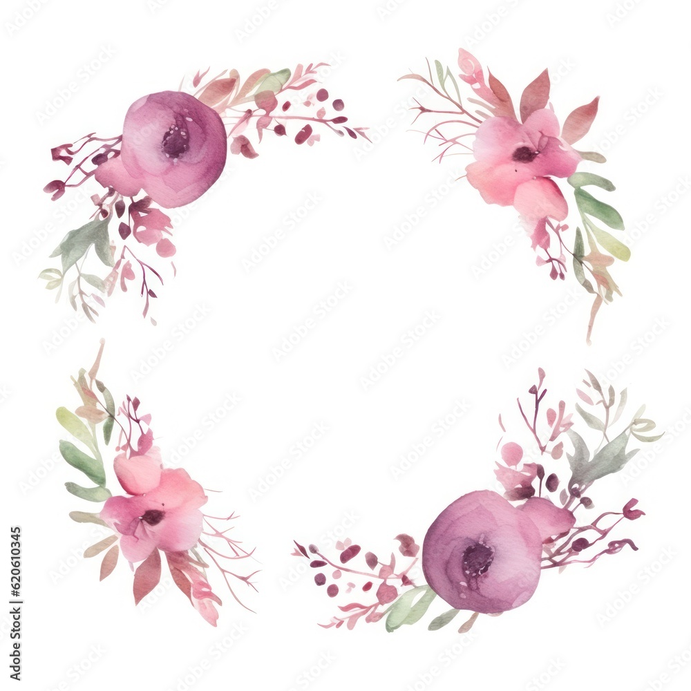 Watercolor floral frame. Illustration AI Generative.