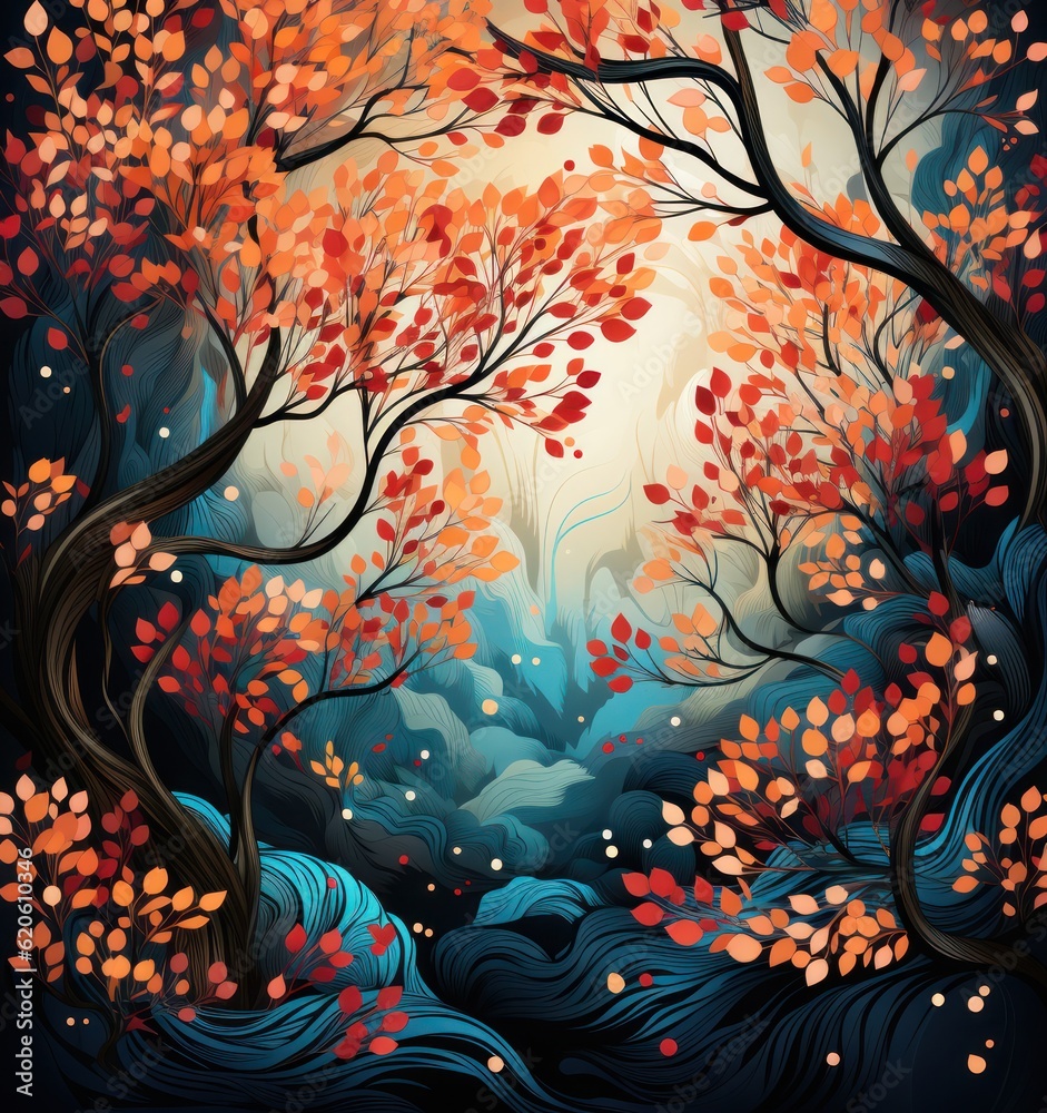 Autumn watercolor background. Illustration AI Generative.