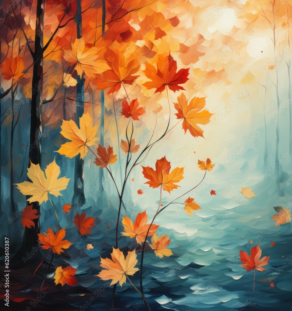 Autumn leaves background. Illustration AI Generative.