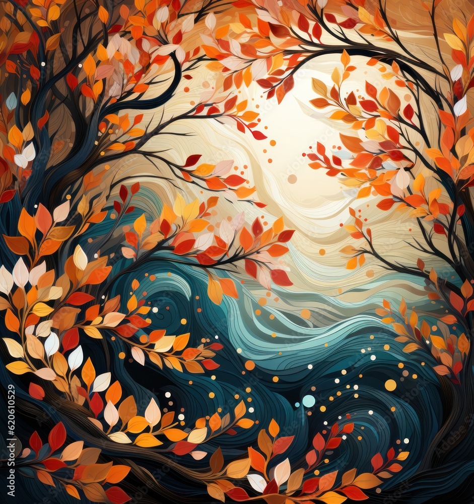 Autumn watercolor background. Illustration AI Generative.