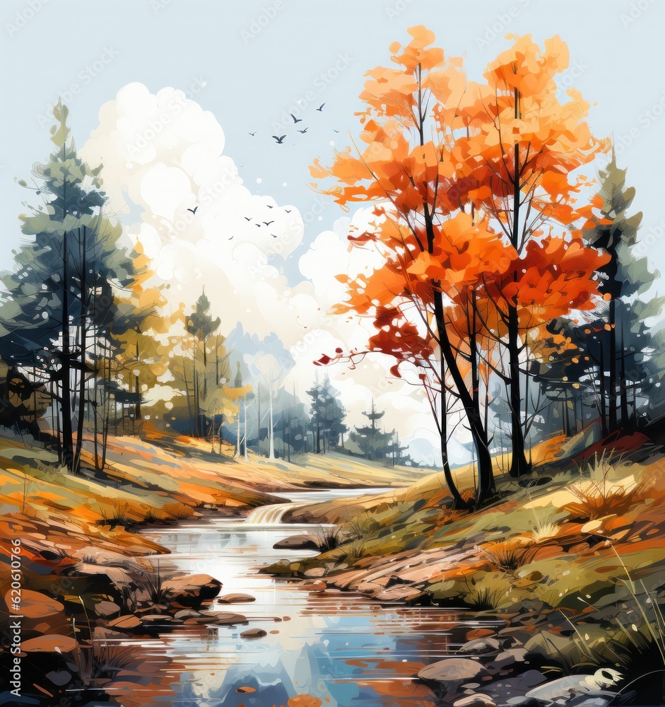 Autumn watercolor background. Illustration AI Generative.