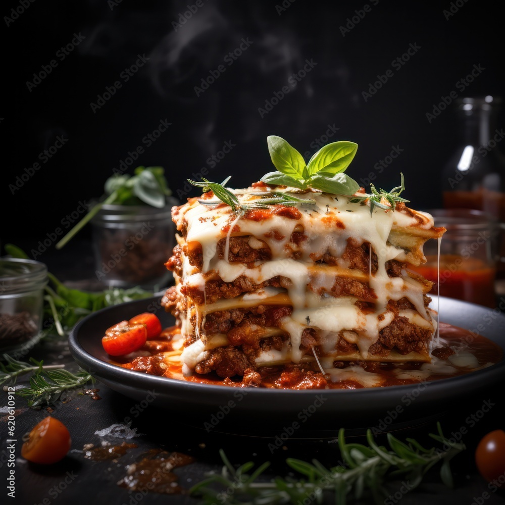 Lasagna bolognese. Illustration AI Generative.