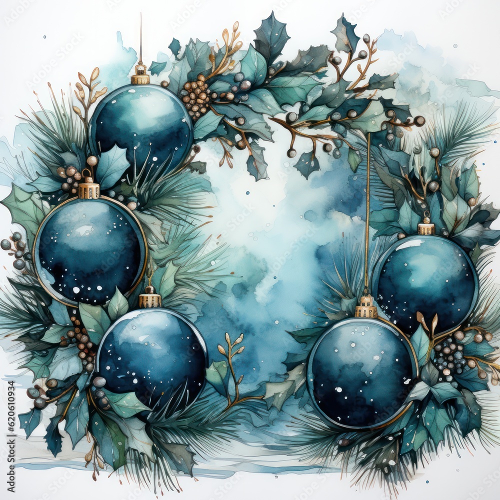 Watercolor Christmas background. Illustration AI Generative.