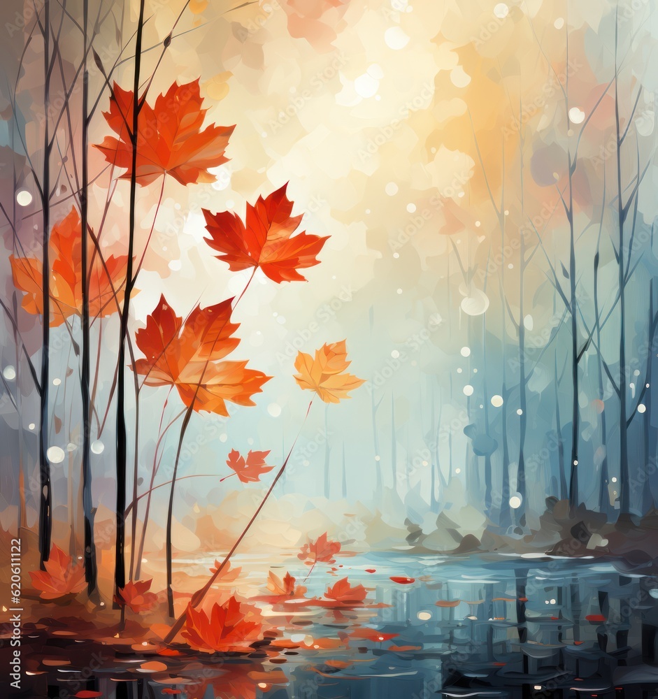 Autumn leaves background. Illustration AI Generative.