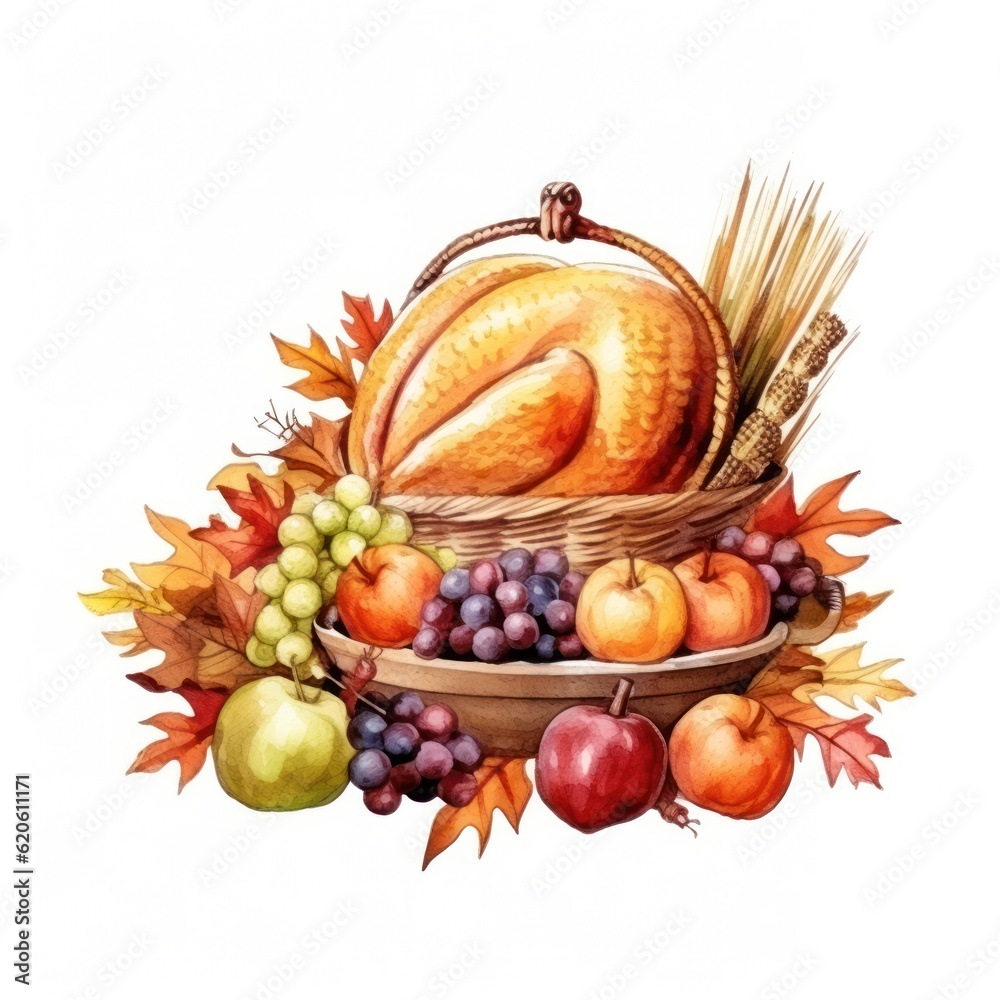 Watercolor Thanksgiving background. Illustration AI Generative