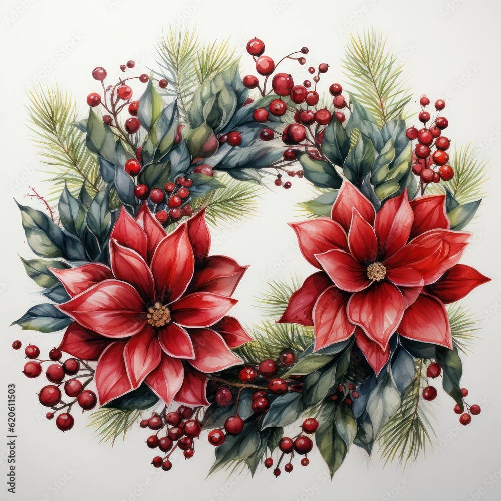 Watercolor Christmas background. Illustration AI Generative.