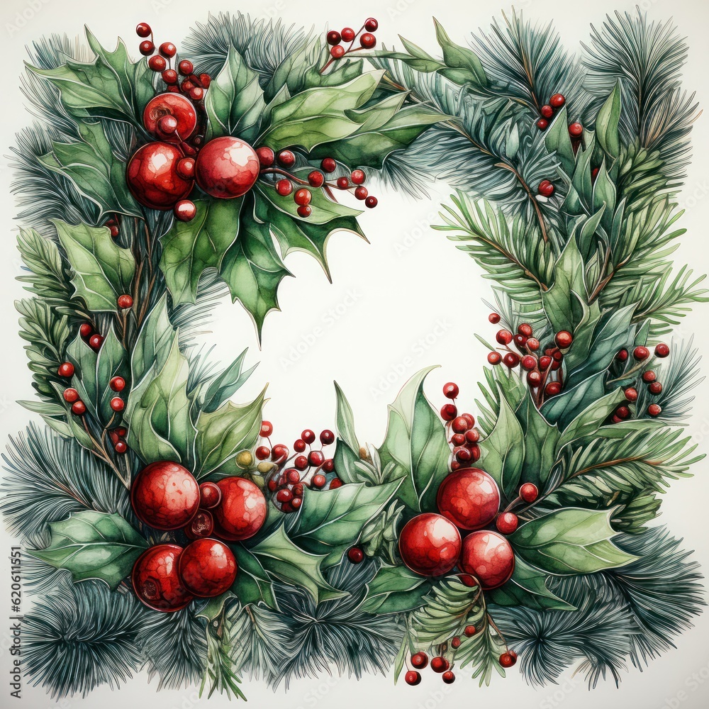 Watercolor Christmas background. Illustration AI Generative.