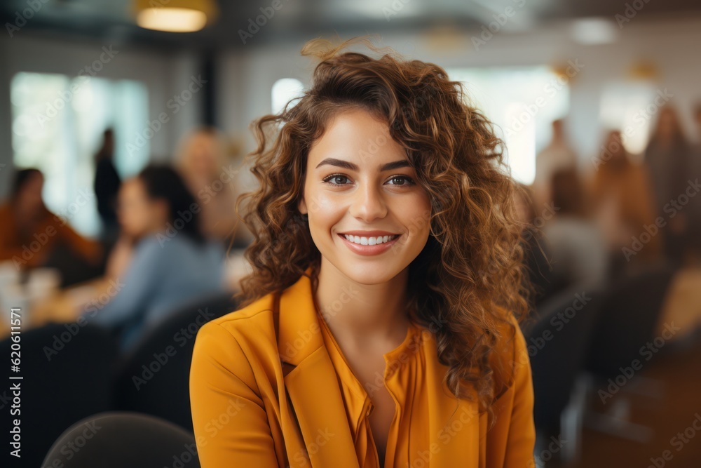 Business woman in office. Illustration AI Generative.