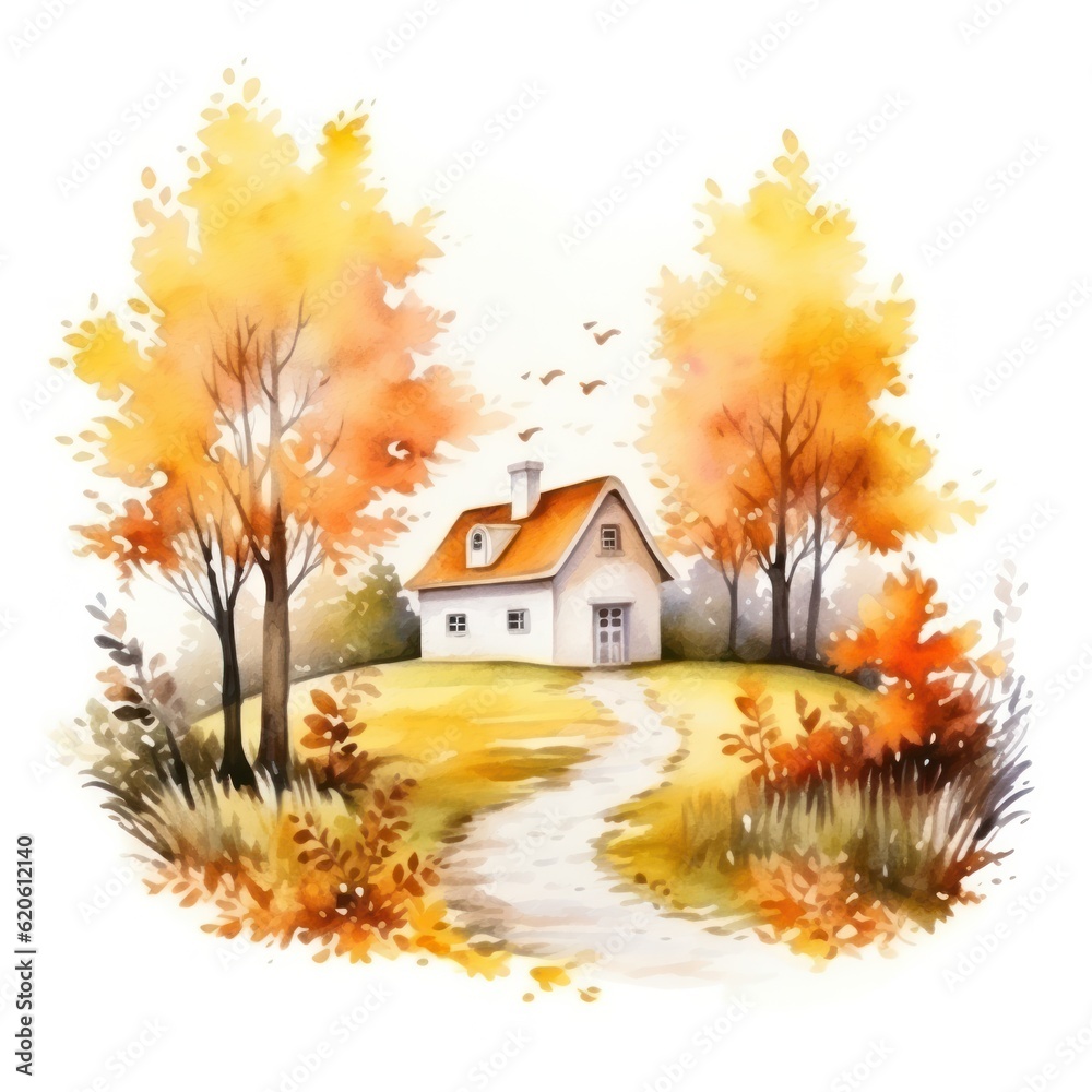 Autumn watercolor background. Illustration AI Generative.