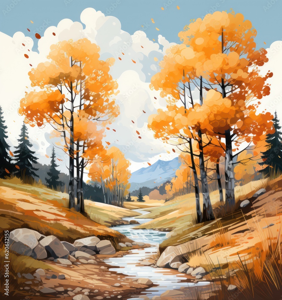 Autumn watercolor background. Illustration AI Generative.