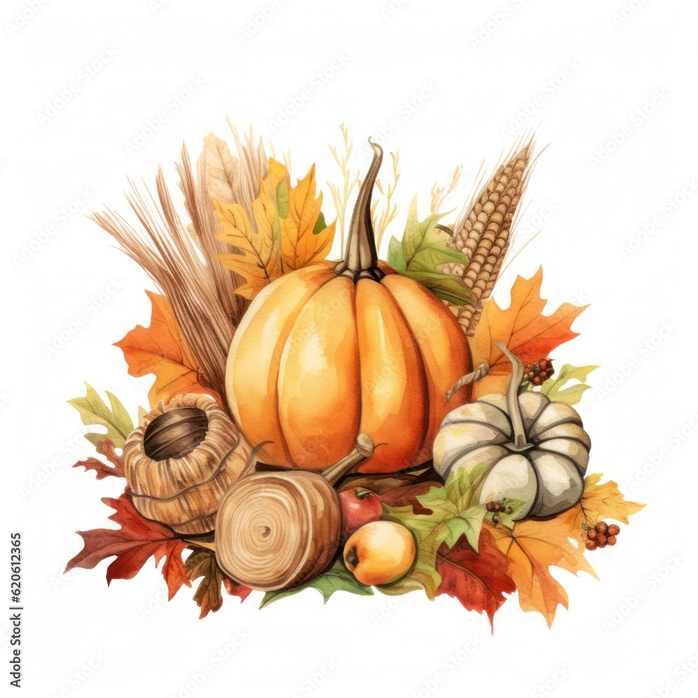 Watercolor Thanksgiving background. Illustration AI Generative