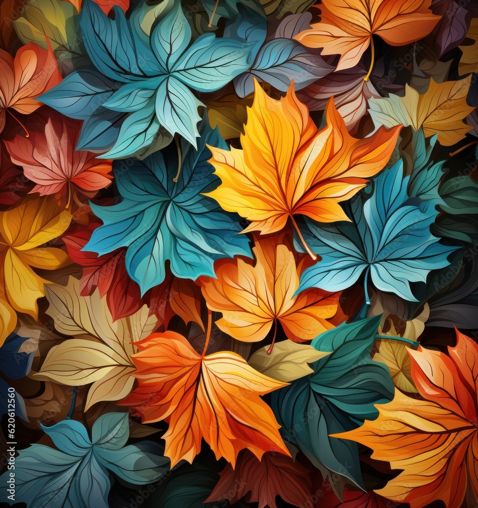 Autumn leaves background. Illustration AI Generative.