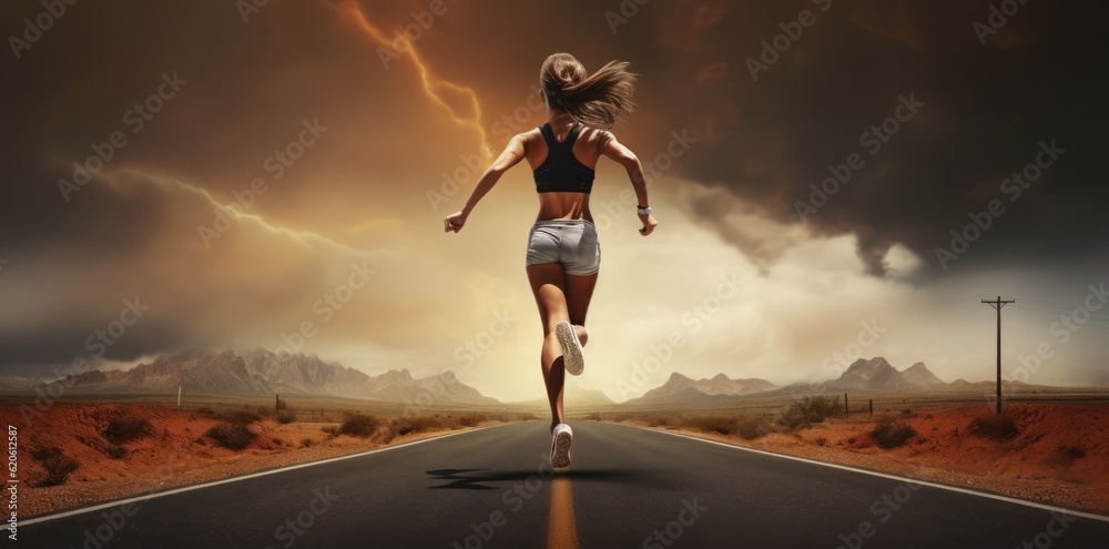 Running woman. Illustration AI Generative.