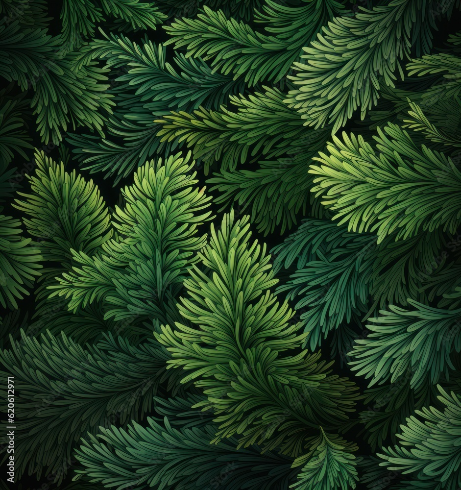 Dark green fir background. Illustration AI Generative.