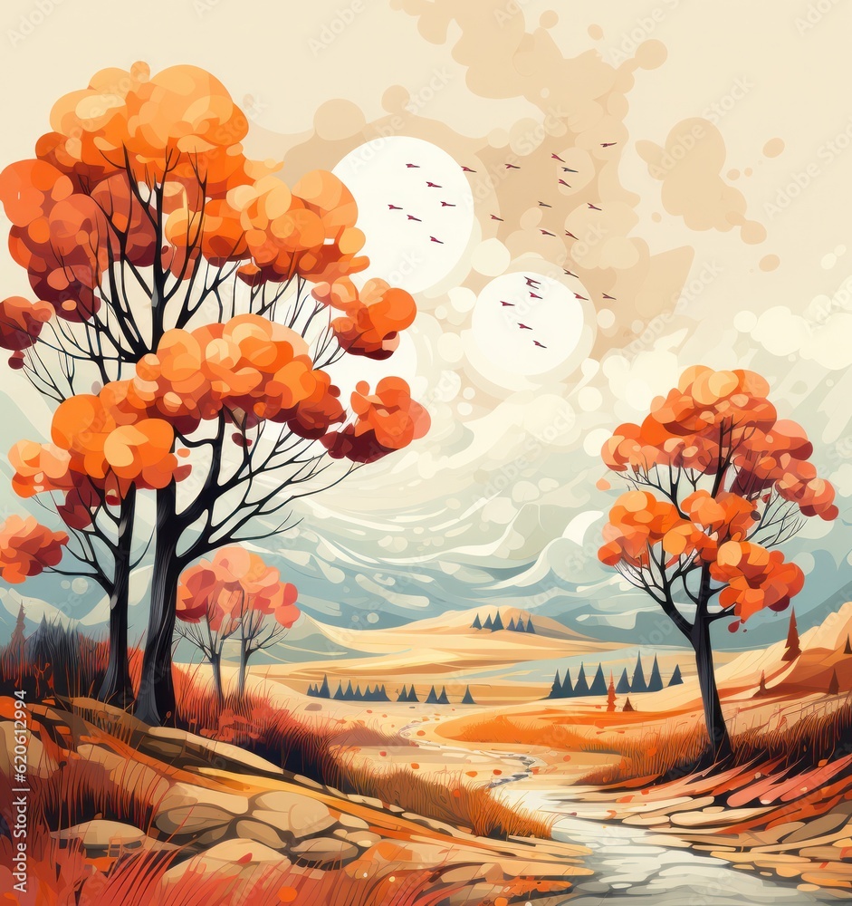 Autumn watercolor background. Illustration AI Generative.