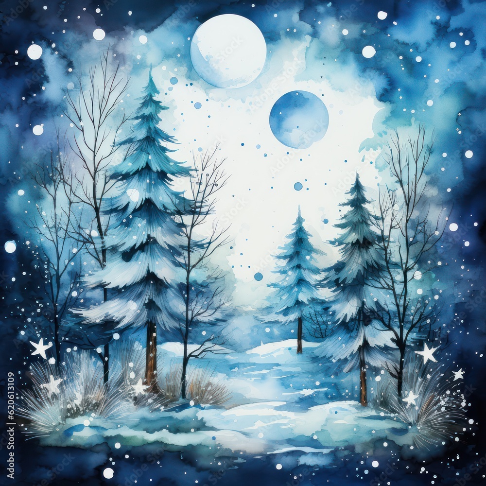 Watercolor Christmas background. Illustration AI Generative.