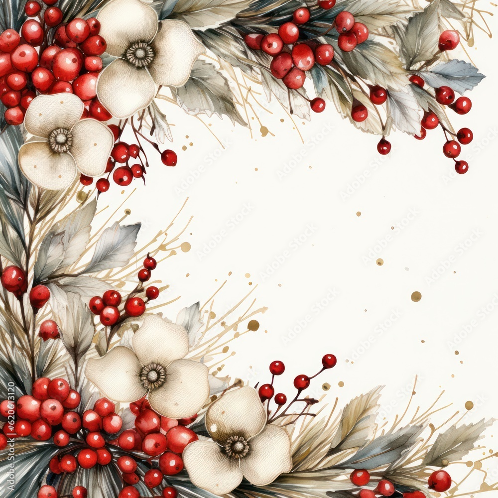 Watercolor Christmas background. Illustration AI Generative.