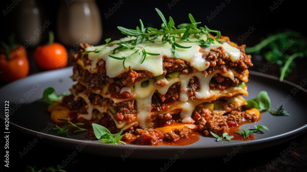 Lasagna bolognese. Illustration AI Generative.