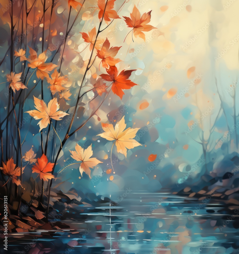 Autumn leaves background. Illustration AI Generative.