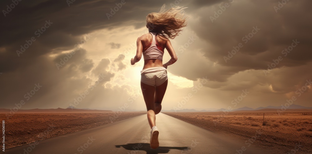 Running woman. Illustration AI Generative.