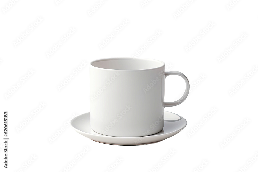 A white cup placed separately on a transparent background with gentle shading.