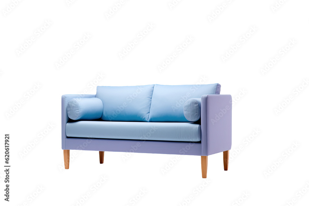 A couch placed on a transparent background, viewed from the side.