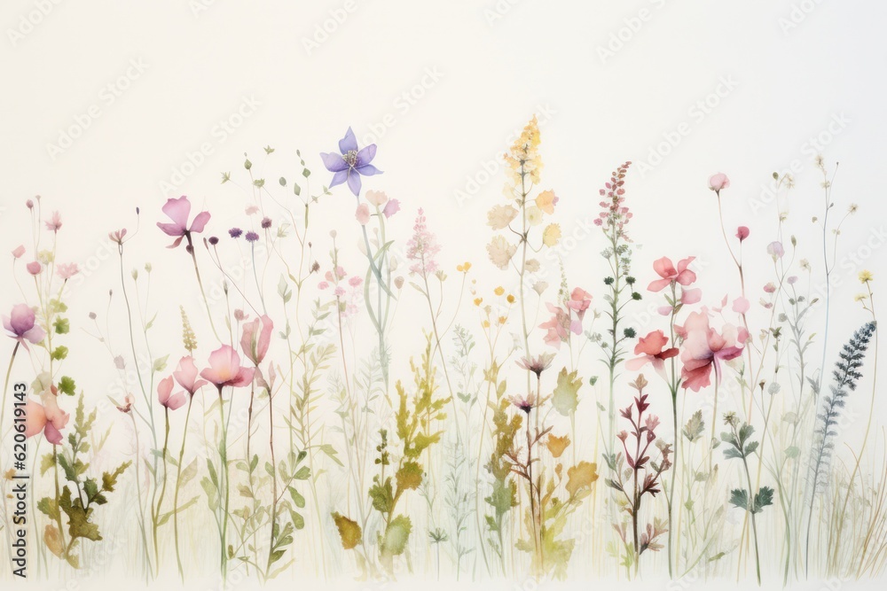 Watercolor summer meadow. Illustration AI Generative.