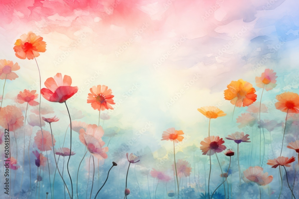 Watercolor summer meadow. Illustration AI Generative.