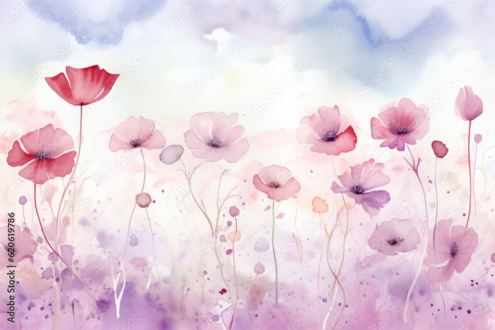 Watercolor summer meadow. Illustration AI Generative.