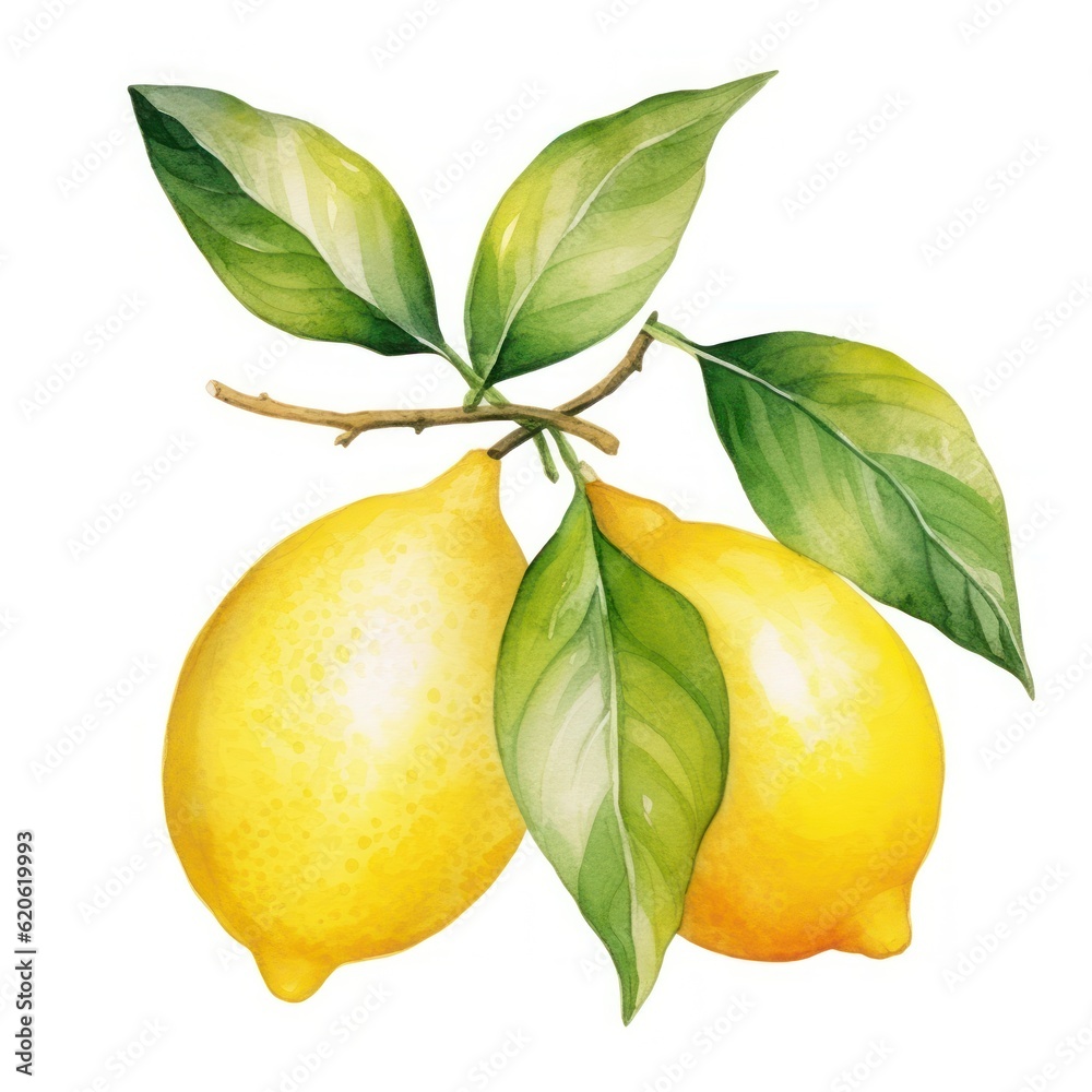 Watercolor lemon isolated. Illustration AI Generative.