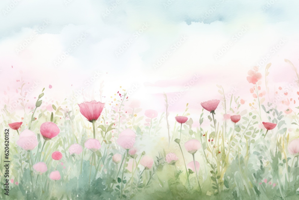 Watercolor summer meadow. Illustration AI Generative.