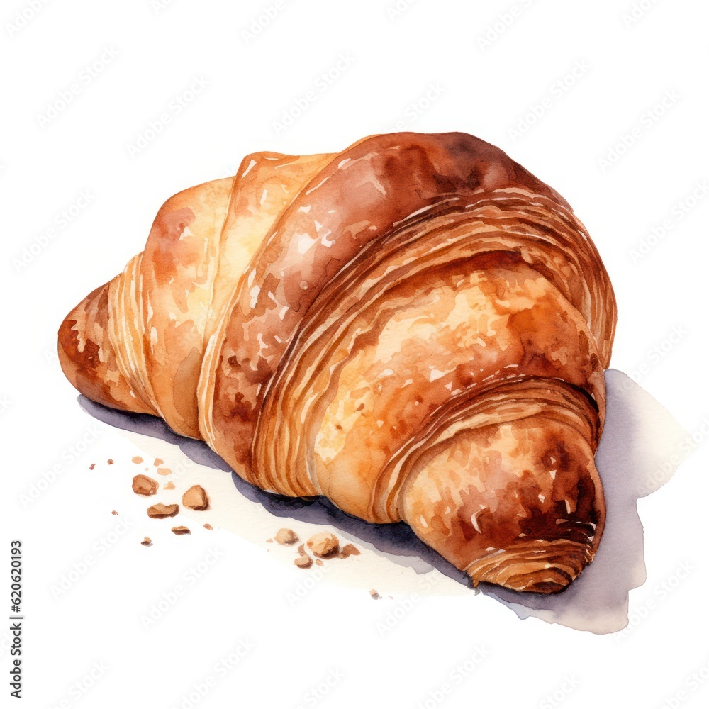 Watercolor croissant isolated. Illustration AI Generative.