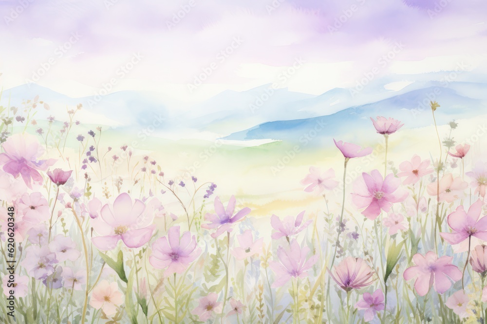 Watercolor summer meadow. Illustration AI Generative.