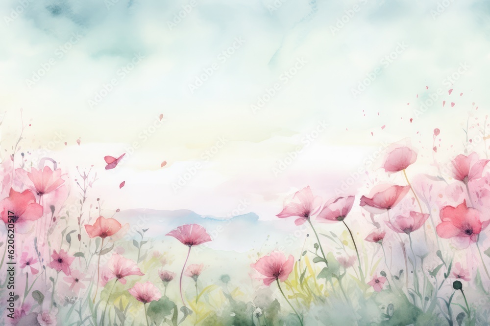 Watercolor summer meadow. Illustration AI Generative.