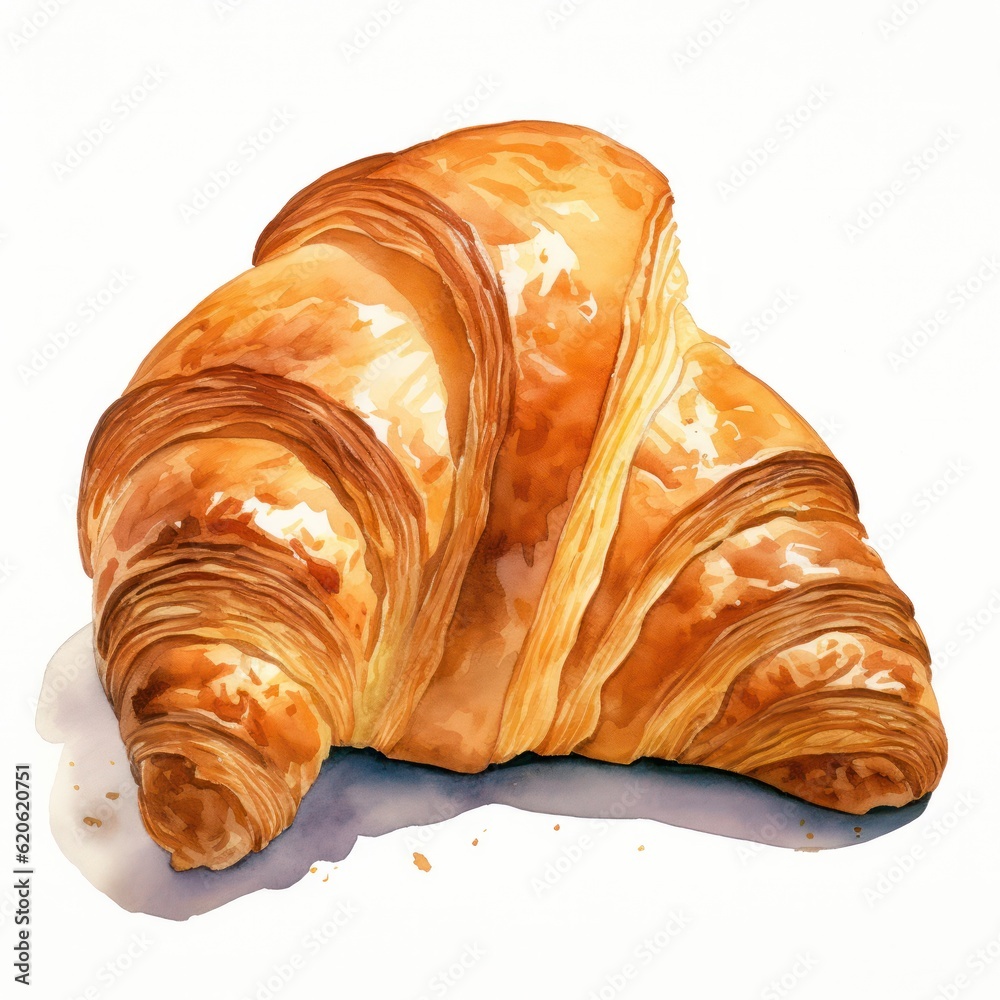 Watercolor croissant isolated. Illustration AI Generative.