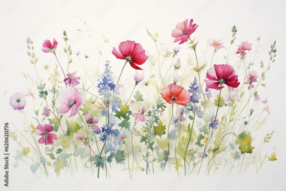 Watercolor summer meadow. Illustration AI Generative.