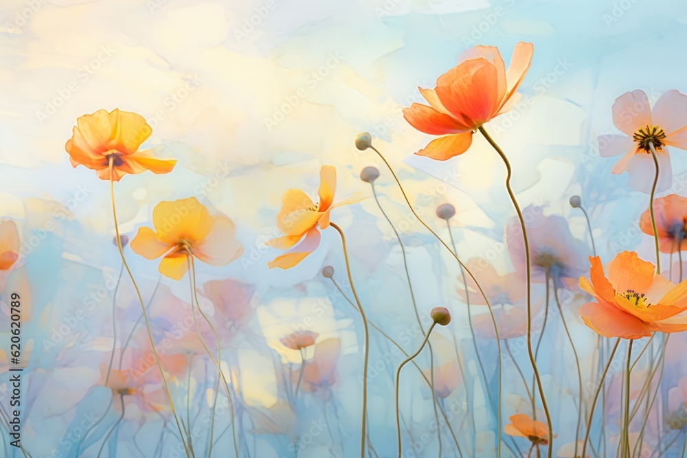 Watercolor summer meadow. Illustration AI Generative.