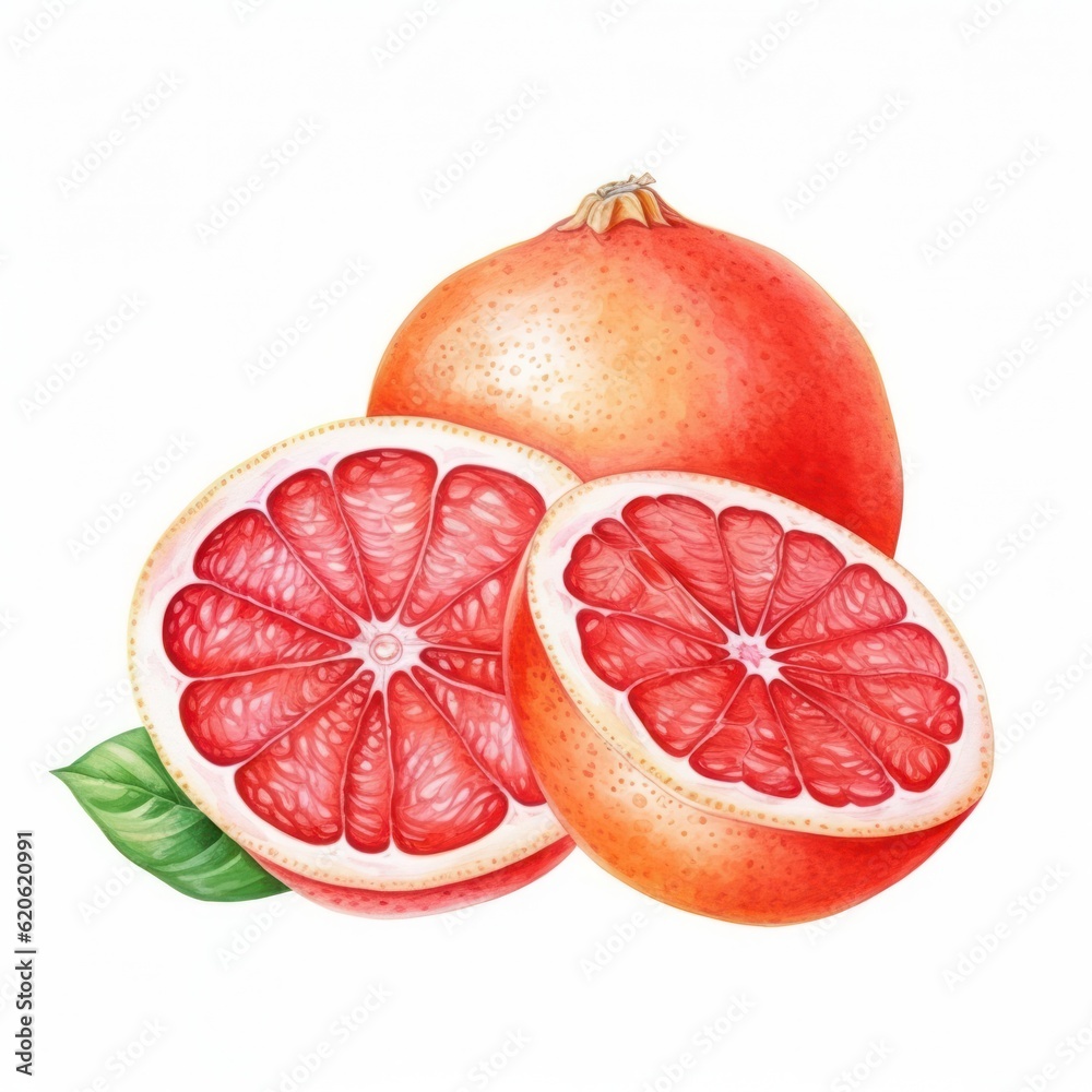 Watercolor red grapefruit. Illustration AI Generative.