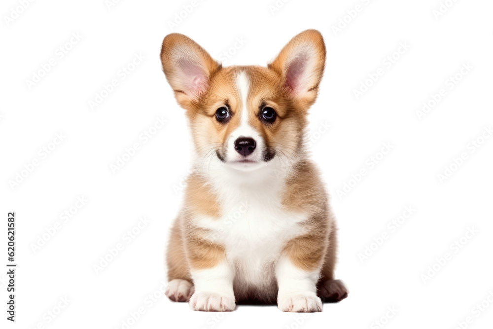 Adorable fluffy puppy of the Cardigan Welsh Corgi breed. Amusing creatures captured on a transparent