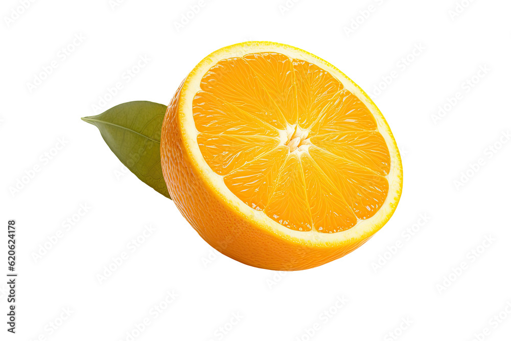 Orange fruit. A single piece of an orange is separated from its background and placed on a transpare