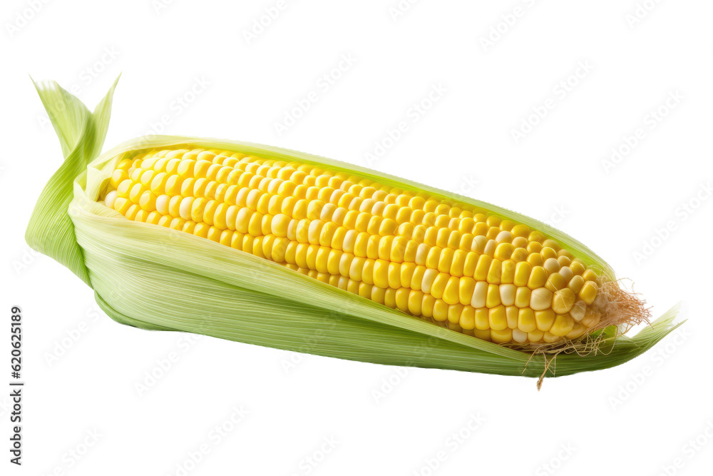 Raw corn separated from its cob and placed on a plain transparent background. A clipping path is inc