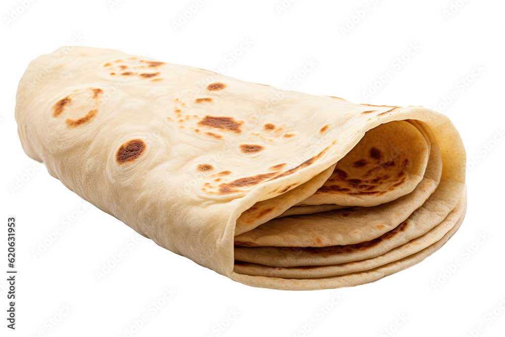 A plain tortilla wrap (Roti) alone on a transparent background.